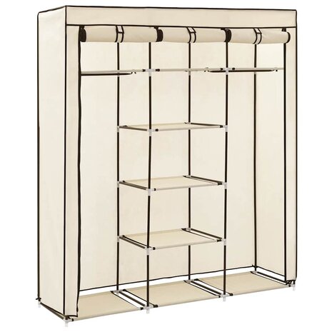 Kledingkast met vakken en stangen 150x45x175 cm stof cr&egrave;me 2