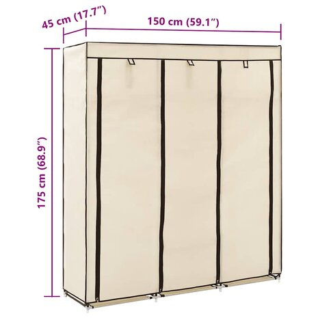 Kledingkast met vakken en stangen 150x45x175 cm stof cr&egrave;me 10