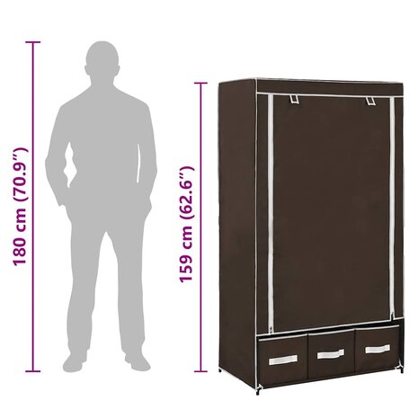 Kledingkast 87x49x159 cm stof bruin 9