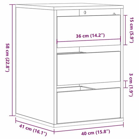 Ladekast 40x41x58 cm bewerkt hout gerookt eikenkleurig 10