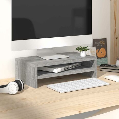 Monitorstandaard 42x24x13 cm bewerkt hout grijs sonoma eiken 1