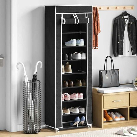 Schoenenkast met hoes 57x29x162 stof zwart 1
