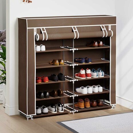 Schoenenkast met hoes 115x28x110 stof bruin  3