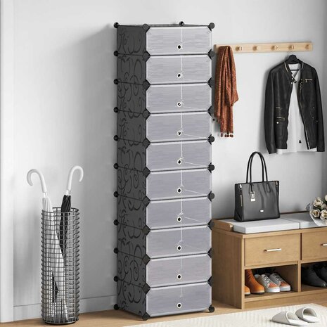 Schoenenkast met 10 ineengrijpende vakken zwart 1
