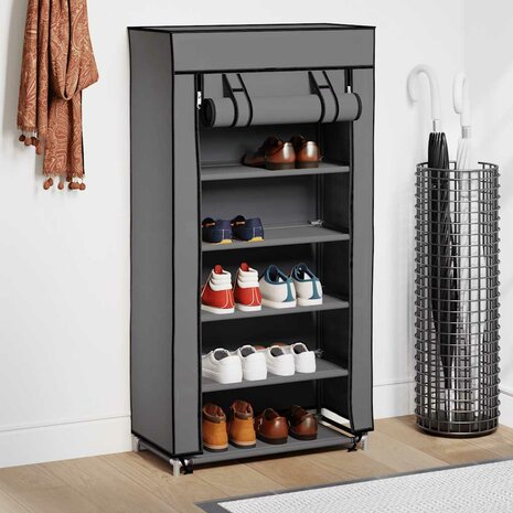 Schoenenkast met hoes 58x28x106 cm stof grijs 3