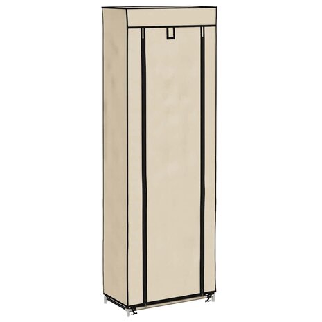 Schoenenkast met hoes 57x29x162 cm stof cr&egrave;me 2