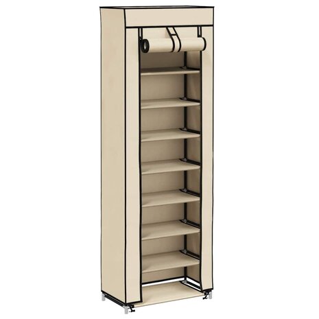 Schoenenkast met hoes 57x29x162 cm stof cr&egrave;me 3