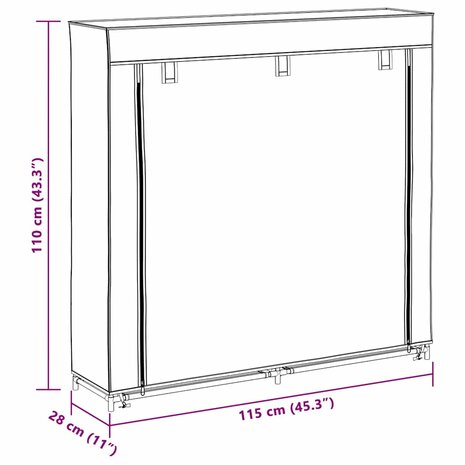 Schoenenkast met hoes 115x28x110 cm stof cr&egrave;me 9