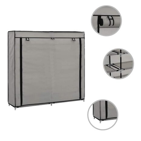 Schoenenkast met hoes 115x28x110 cm stof grijs 7