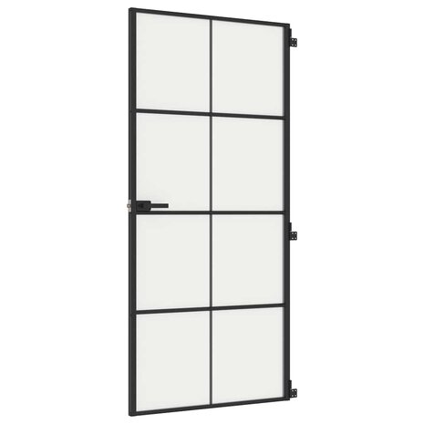 Binnendeur smal 93x201,5 cm gehard glas en aluminium zwart 2