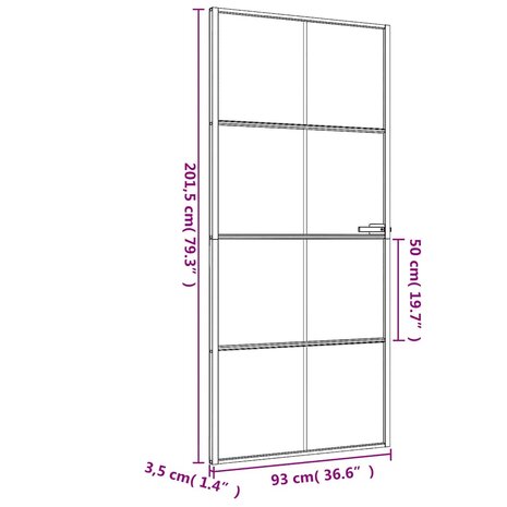 Binnendeur smal 93x201,5 cm gehard glas en aluminium zwart 9