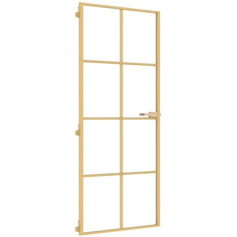 Binnendeur smal 83x201,5 cm gehard glas en aluminium goudkleur 2