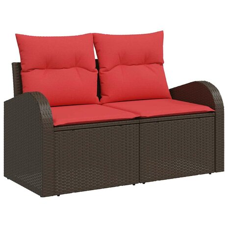 Bankstel met kussen met opslag 4 pcs Bruin en Rood poly rattan 4