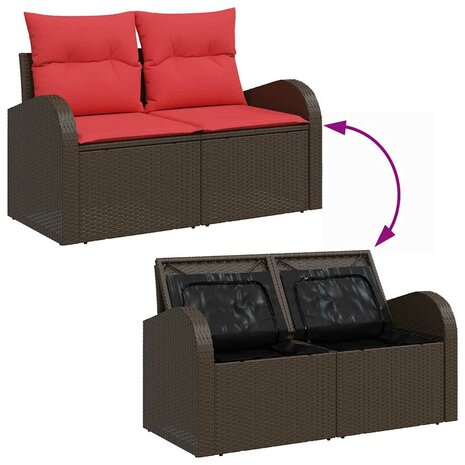 Bankstel met kussen met opslag 4 pcs Bruin en Rood poly rattan 9