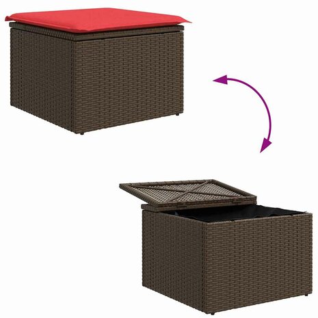 Bankstel met kussen met opslag 4 pcs Bruin en Rood poly rattan 11