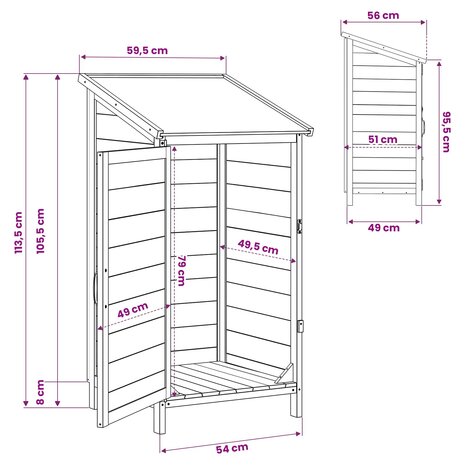 Tuinschuur Grijs 59 x 56 x 113,5 cm Bewerkt hout 11