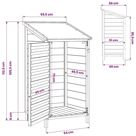 Tuinschuur Grijs 59 x 56 x 113,5 cm Massief Vurenhout 11