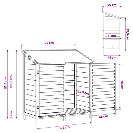 Tuinschuur Grijs 106 x 56 x 113,5 cm Massief Vurenhout 11