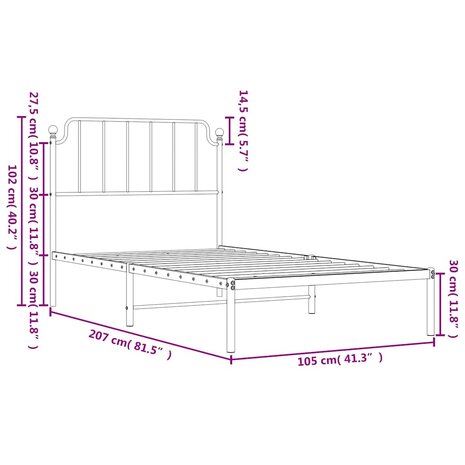 Bedframe met hoofdbord metaal wit 100x200 cm 10