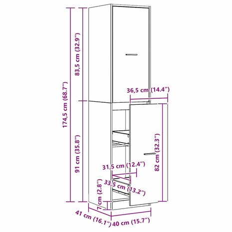 Apothekerskast 40x41x174,5 cm bewerkt hout artisanaal eiken 12