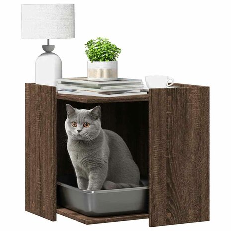 Kattenbakkast 53x53x51 cm bewerkt hout bruin eikenkleurig 3