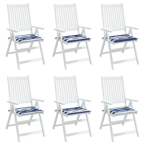 Tuinstoelkussens 6 st gestreept 40x40x4 cm stof wit en blauw 7