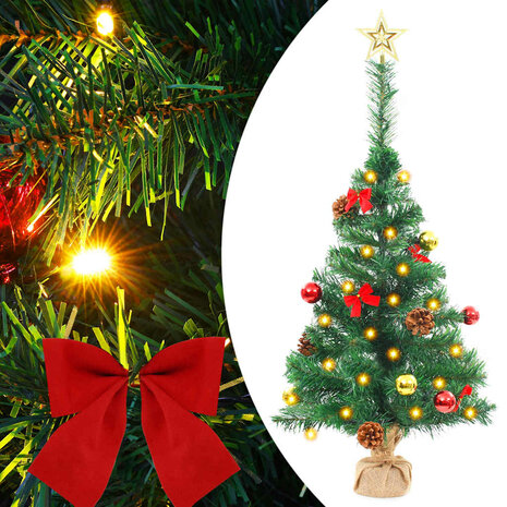 Kunstkerstboom met verlichting en kerstballen 64 cm groen 1