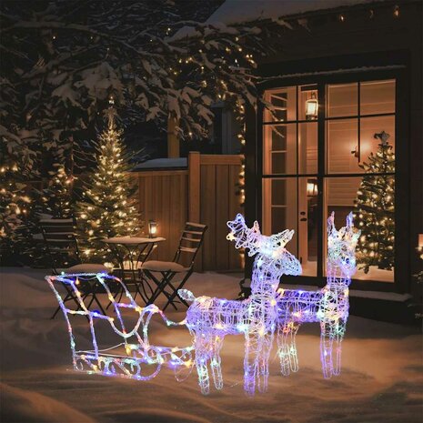 Kerstversiering rendieren en slee 160 LED's 130 cm acryl 9
