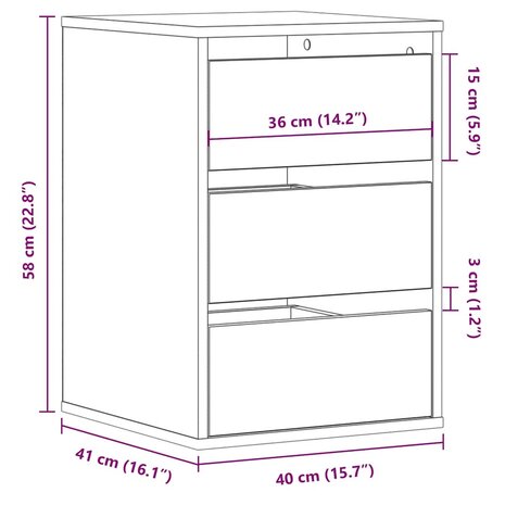 Ladekast 40x41x58 cm bewerkt hout artisanaal eikenkleurig 10