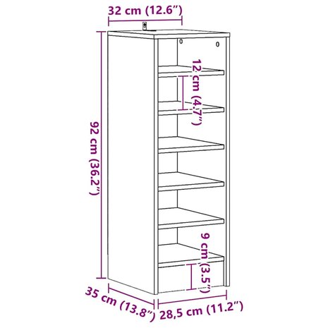 Schoenenkast 31,5x35x90 cm bewerkt hout wit 10