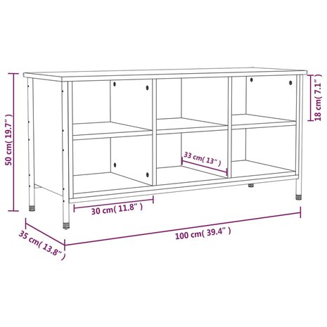 Schoenenkast 100x35x50 cm bewerkt hout grijs sonoma eikenkleur 9