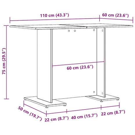 Eettafel 110x60x75 cm bewerkt hout artisanaal eikenkleurig 11