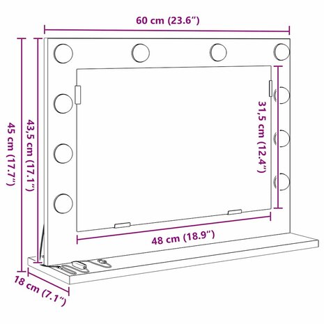 Make-up spiegel Wit 60 x 45 x 18 cm Glas en Hout met Kunststof 11