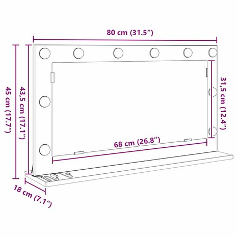 Make-up spiegel Wit 80 x 45 x 18 cm Glas en Hout met Kunststof 11