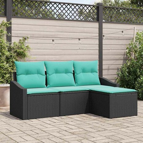 Bankstel met kussen 4 pcs Zwart poly rattan 1