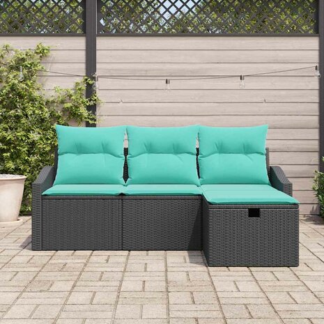 Bankstel met kussen met opslag 4 pcs Zwart Poly riet 3