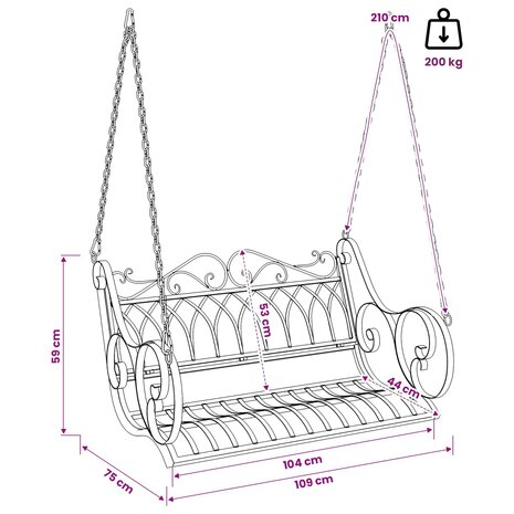 Schommelbank Staal 109 x 75 x 59 cm Antiek wit 7