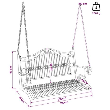 Schommelbank Staal 115 x 61 x 63 cm Antiek wit 7