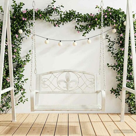 Schommelbank Staal 71,5 x 59 x 55 cm Antiek wit 1