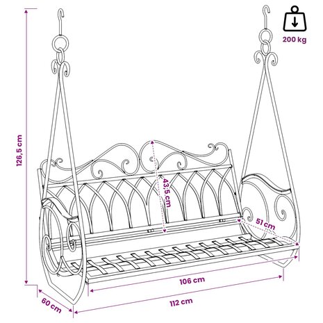 Schommelbank Staal 112 x 60 x 126,5 cm Antiek wit 7