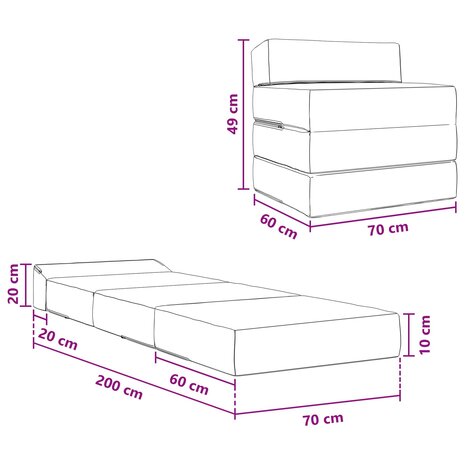 Vouwbare Bankbed Taupe 200 x 70 x 10 cm Stof 10