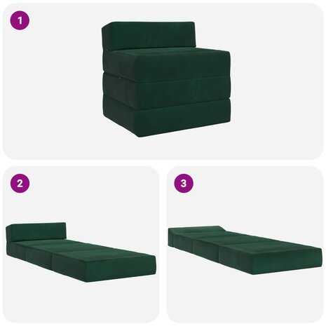 Vouwbare Bankbed Donkergroen 200 x 70 x 10 cm Fluweel 8