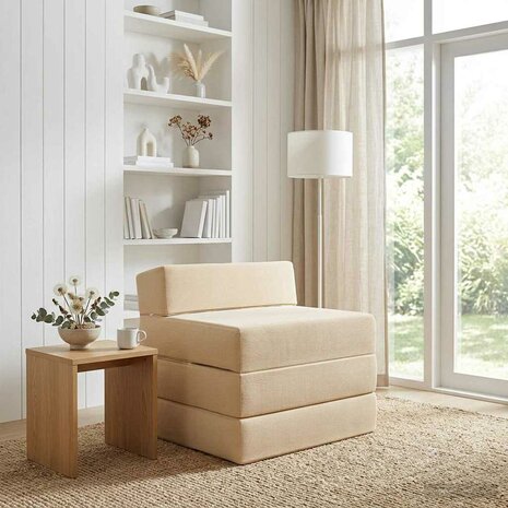 Vouwbare Bankbed Cr&egrave;mekleurig 200 x 70 x 10 cm Katoen Stof 1
