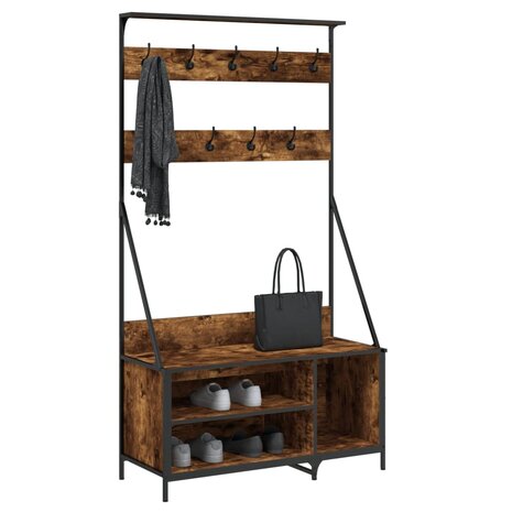 Kledingrek met schoenenrek 100x41x184 cm gerookt eikenkleurig 3