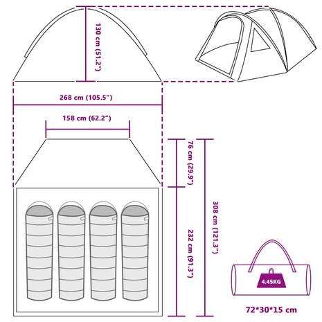 Camping Tent 4-persoons 308 x 268 x 130 cm Grijs en oranje 11