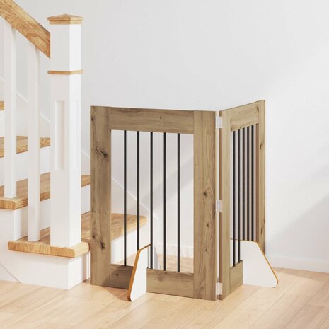 Hondenhekje met standaards 2 pcs Artisanaal eiken 60 x 80 cm 1
