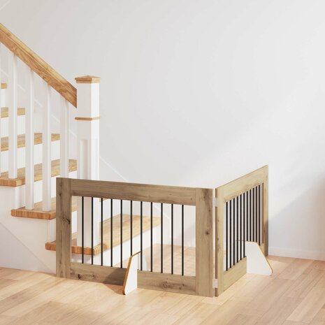 Hondenhekje met standaards 2 pcs Artisanaal eiken 100 x 60 cm 1
