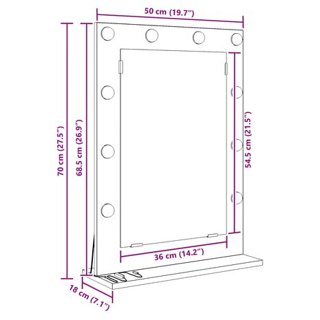 Make-up spiegel Wit 70 x 50 x 18 cm Glas en Hout met Kunststof 11