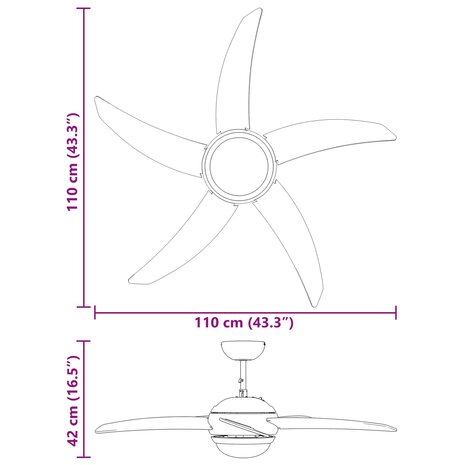 Plafondventilator met licht en afstandsbediening &Oslash; 110 cm 12
