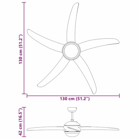 Plafondventilator met licht en afstandsbediening &Oslash; 130 cm Zwart 12
